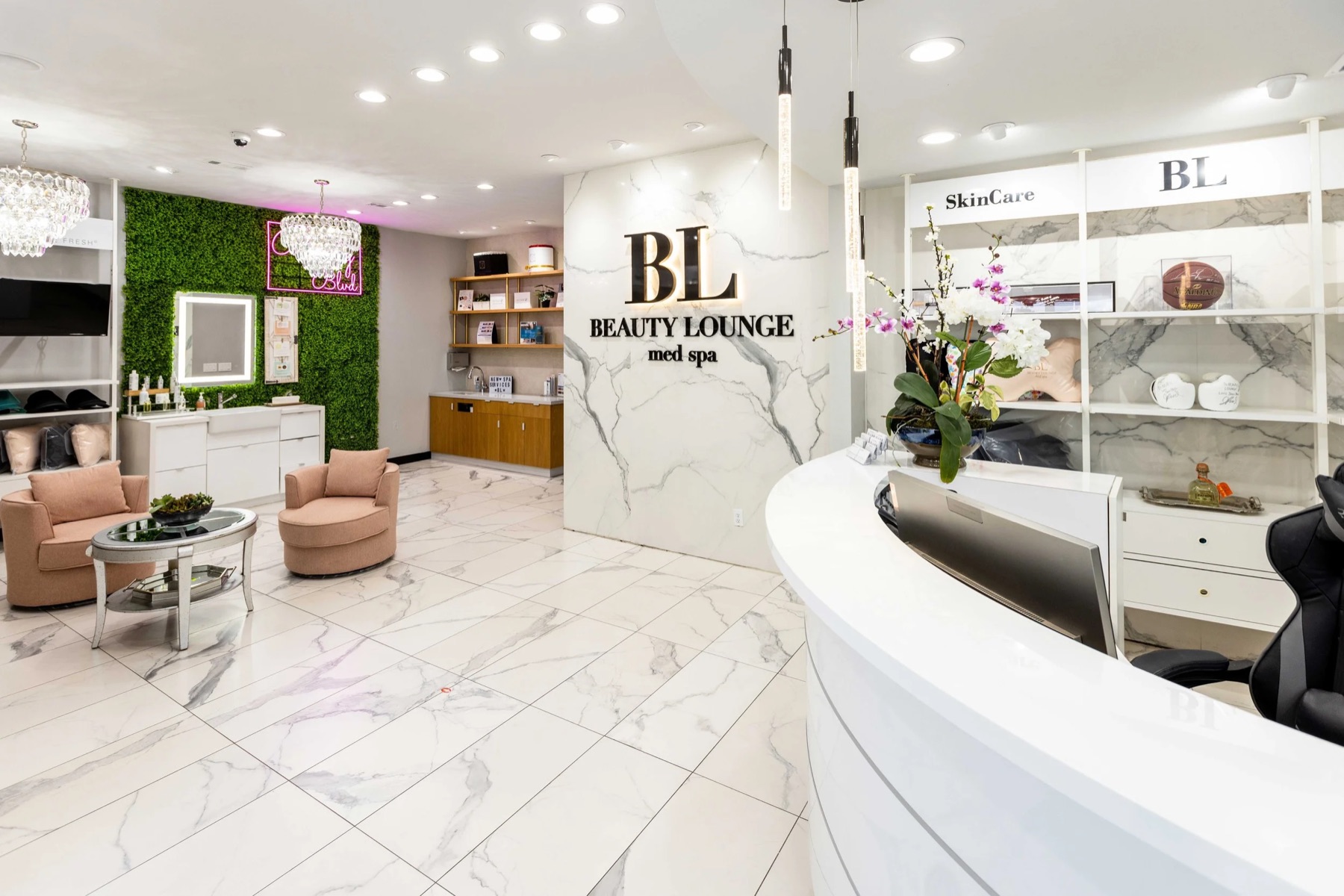 Wide view of a med spa clinic interior